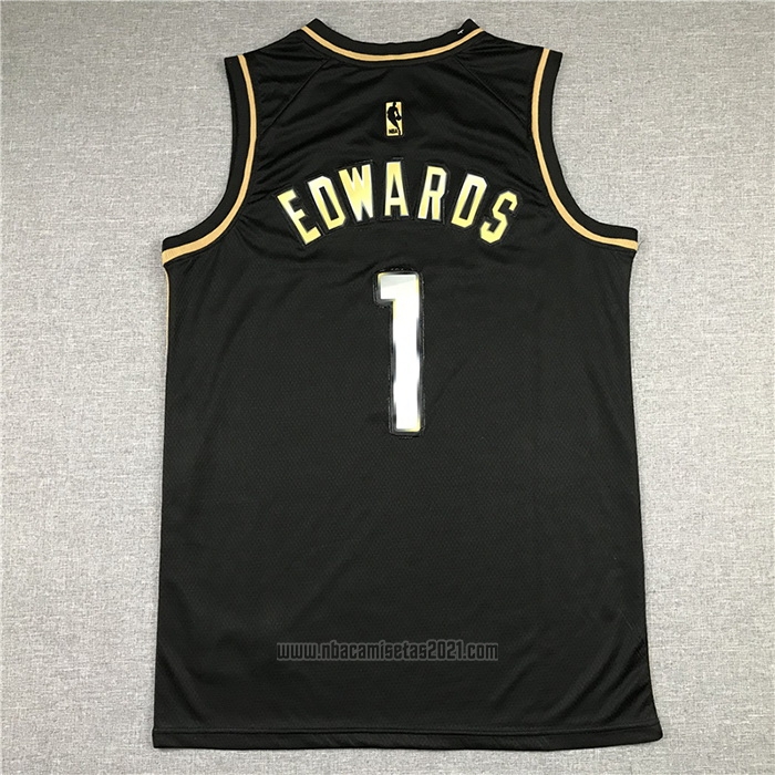 Camiseta Golden Edition Minnesota Timberwolves Anthony Edwards #1 2020-21 Negro